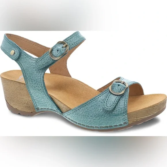 Dansko NEW Tricia Turquoise Blue Pebbled Leather Sandals EU 38/ US 7.5-8 - Picture 1 of 12